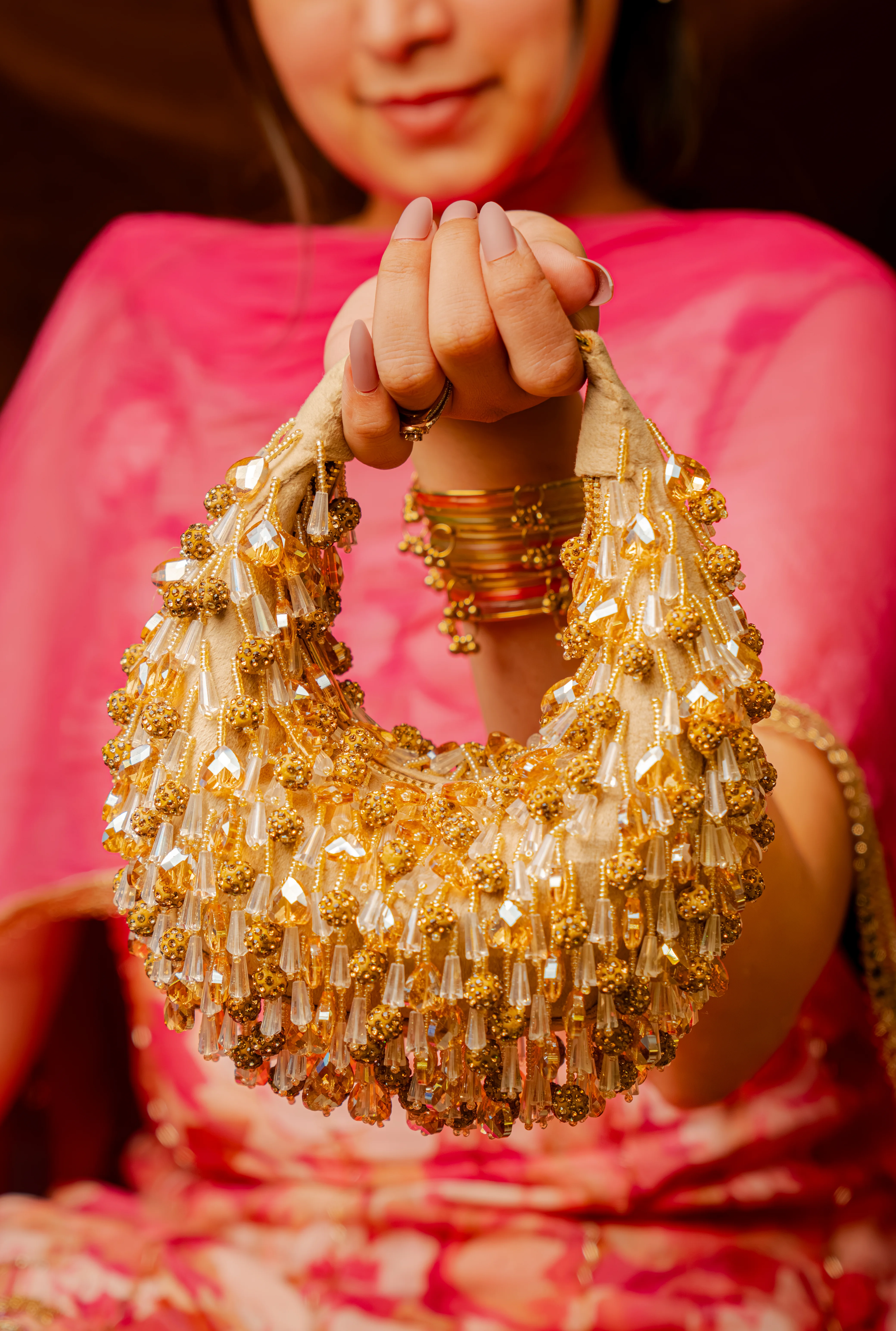 Ivory and Gold Beaded Festive Potli Bag